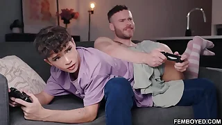 Sweet and SUPER cute gamer femboy Sam Ledger gets throat fucked adjacent to a hot 69 and then anal fucked apart from his boyfriend Marcus McNeil